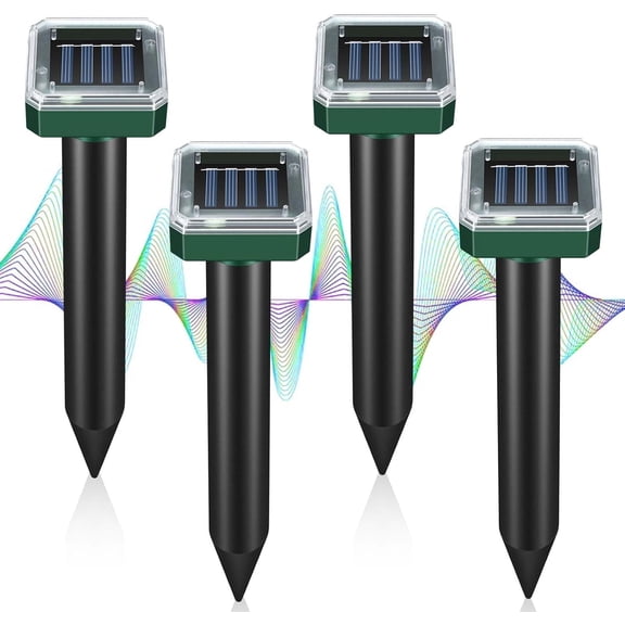 4 Pack Mole Repellent Solar Powered, Ultrasonic Pest Repeller Outdoor for Lawns & Gardens, Chipmunk, Gopher, Snake Deterrent, Deer Repellent Devices, Weatherproof, Dark Green