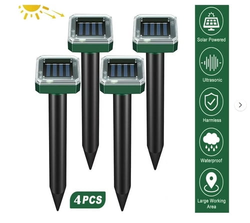 4 Pack Mole Repellent Solar Powered, Waterproof Mole Repellent Chipmunk ...