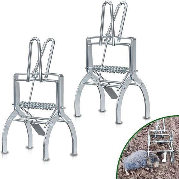 2 Pack Mole Traps That Kill Best, Mole Trap Easy to Set, Galvanized Steel Gopher Traps for Lawns, Reusable Quick Capture Gopher Hawk Vole Trap Outdoor Use