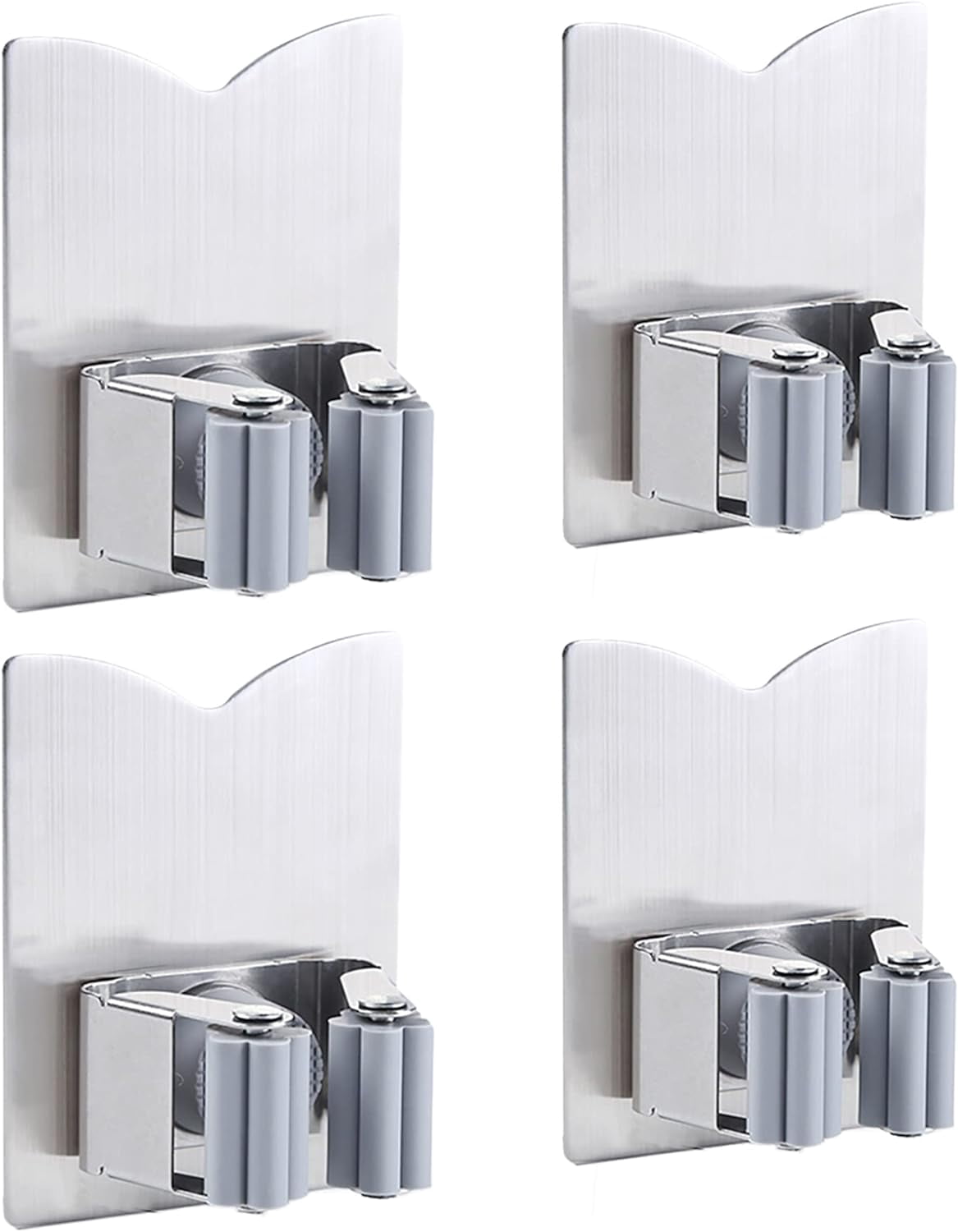 4 Pack Mop Broom Holder Racks 304 Stainless Steel Self Adhesive Heavy Duty Wall Mounted Mop Organizer Storage Clip Multi-Used For Garage Kitchen And Bathroom - View #10