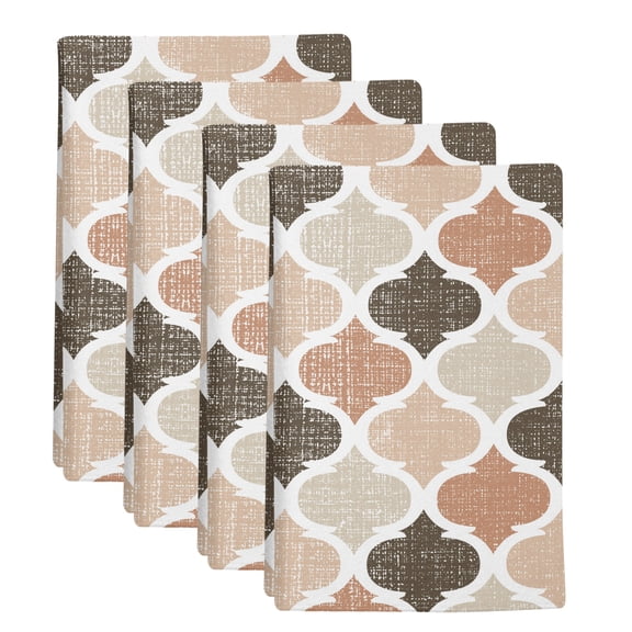 4 Pack Moroccan Kitchen Towels Khaki Brown Geometric Retro Decorative Dish Towel Sets Absorbent Quick Dry Hand Cloths Tea Towels for Cooking Baking Farmhouse Gifts 18x28in