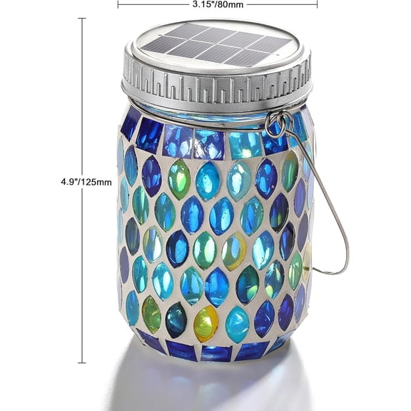 4 Pack Mosaic Lanterns Outdoor Waterproof with 215% Larger Solar Panel, Never Rust Lids, True Capacity Battery- Solar Mason Mosaics Jar Lantern for  Garden Yard Balcony Christmas Decorations