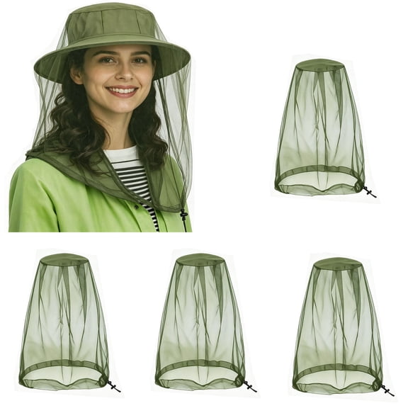 4Pack Mosquito Head Net, Fine Mesh Bug Face Net, 360 Full Face Insect Protection Head Cover for Outdoor Camping Hiking Fishing Gardening, Green
