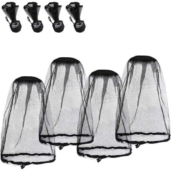 4 Pack Mosquito Head Net Mesh, Head Face Neck Cover for Outdoors Hiking, Fly Netting Midges Bugs Gnats No See Ums, Black