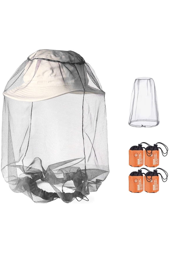4 Pack Mosquito Head Net Mesh Protective, Durable Face Neck Insect Netting Hood Screen Net for Any Outdoor Lover, with Carry Bags Fits Most Sizes of Hats Caps