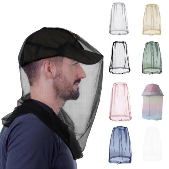 4 Pack Mosquito Net Face Mesh for Outdoor Hiking, Camping, Fishing – Breathable Lightweight Black Insect-Repelling Head Cover with Adjustable Drawstring