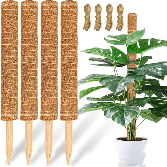 4 Pack Moss Pole, 17 inch Coco Coir Totem Poles Extending to 53 Inches, Plant Support Stick Plant Poles for Indoor Plants Climbing Plants Monstera, Sphagnum, Pothos