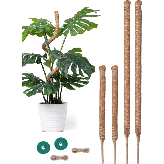 4 Pack Moss Pole Monstera Plant Support, 2 28" & 48" Bendable Stakes Made of Real Coco Coir Support for Climbing Indoor Plants, Tall Stick Trellis Potted Climbers