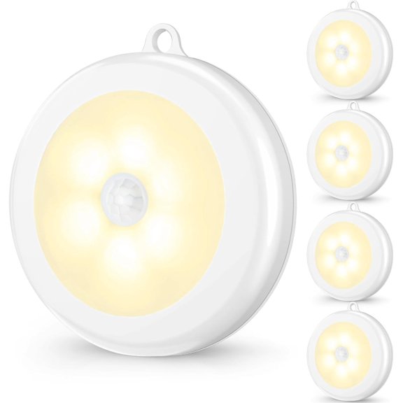 4 Pack Motion Sensor LED Night Light, Cordless Battery-Powered Stick-on Magnet Closet Lights, Safe Lighting for Stairs, Cabinet, Neutral White