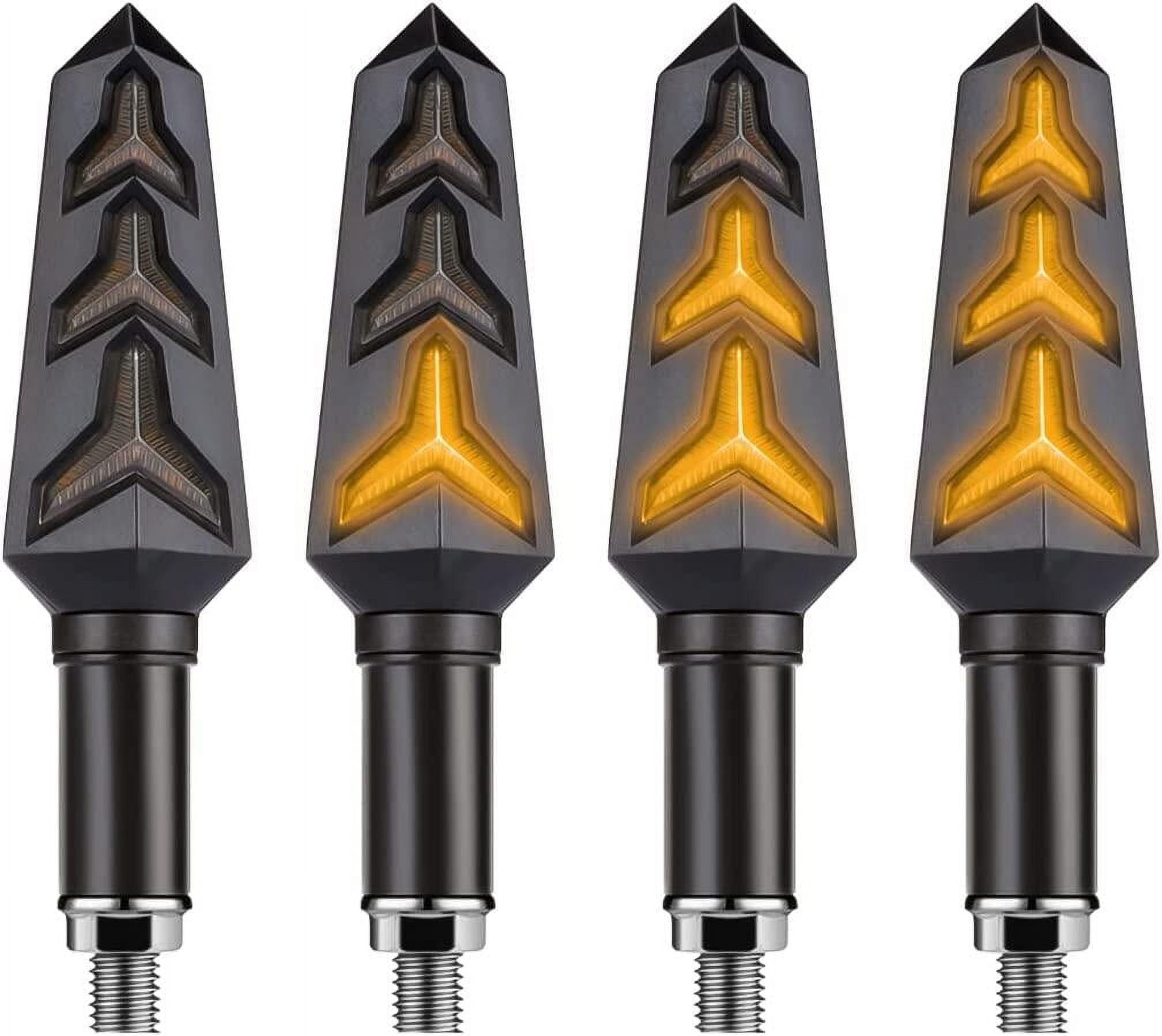 4 Pack Motorcycle Indicator Lights, 12V Super Bright Flowing Turn Signal Brake Daytime Running Light, Fishbone LED Bulbs Universal for Motorbike Scooter Quad Cruiser Harley Yamaha Suzuki Off Road