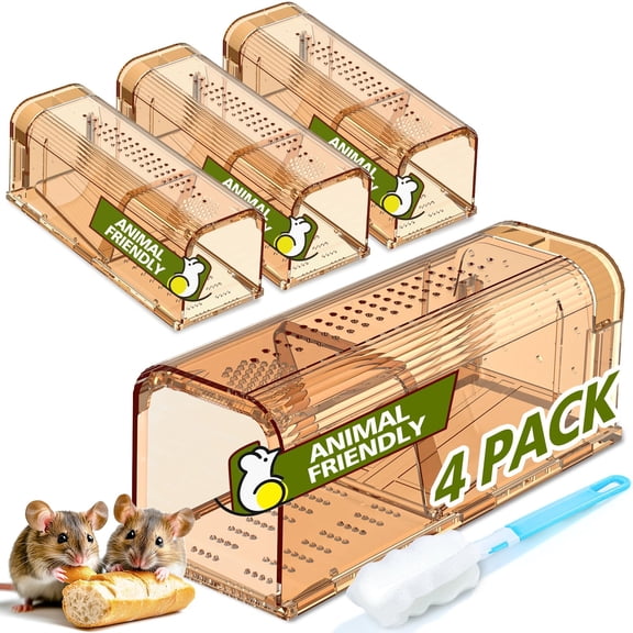 4 Pack Mouse Traps No Kill Hmane Mouse Traps Indoor for Home Catch and Release Reusable with Cleaning Brush Small Mice Traps for Mice/Rodent
