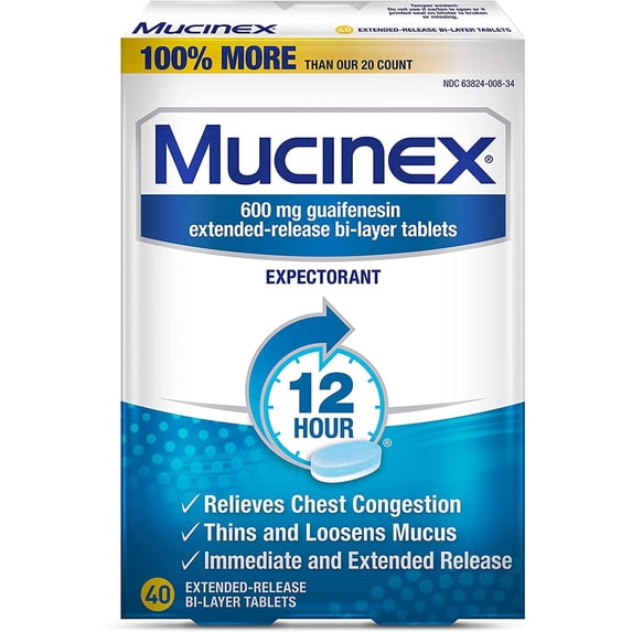 4 Pack - Mucinex 12-Hour Chest Congestion Expectorant Tablets, 40 Each