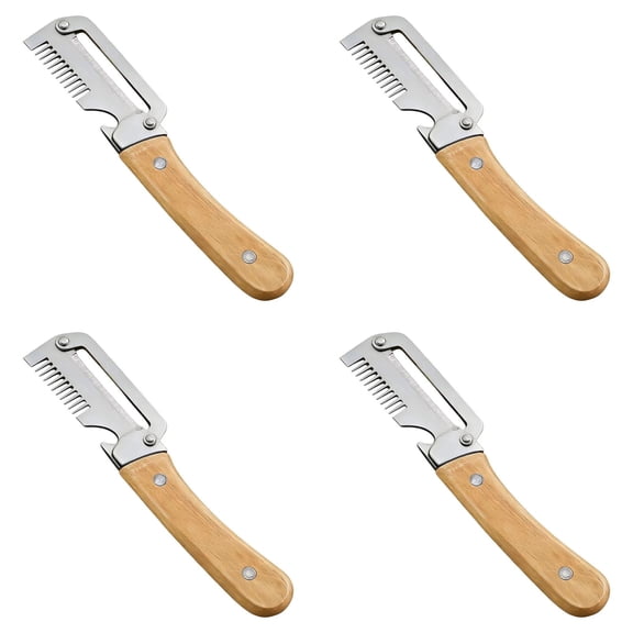 4-Pack Multi-Functional Wooden Handle Vegetable Peeler, 3-in-1 Scallion Slicer and Bottle Opener, Stainless Steel Kitchen Gadget, Space-Saving Drawer Organizer, Light Yellow, By Preplabs