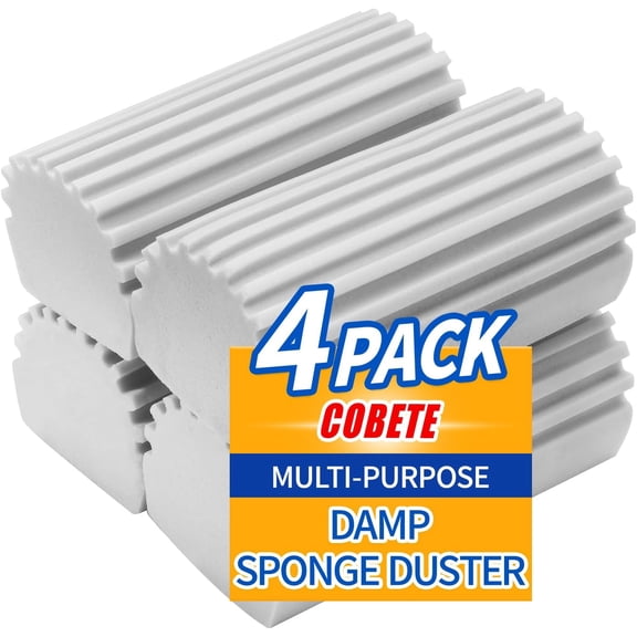 4-Pack Multi-Purpose Damp Sponge Duster for Home Cleaning, Reusable PVA Foam Blocks with Ribbed Texture for Dusting Blinds, Furniture, Ceiling Fans, and Kitchen Surfaces – Soft, Absorbent, Non-Scratc