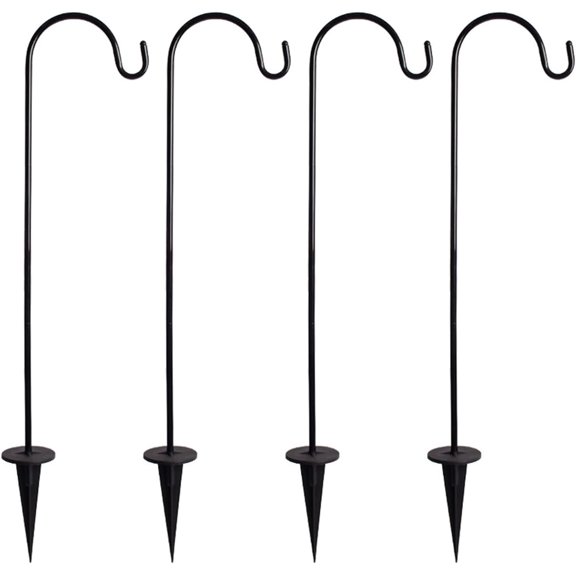 4 Pack Multi-Purpose Shepherds Hooks Outdoor Iron Shepherd Hook with Base Adjustable Heavy Duty Garden Hanging Stake for Lanterns Solar Light Plant Hanger Wedding Decor