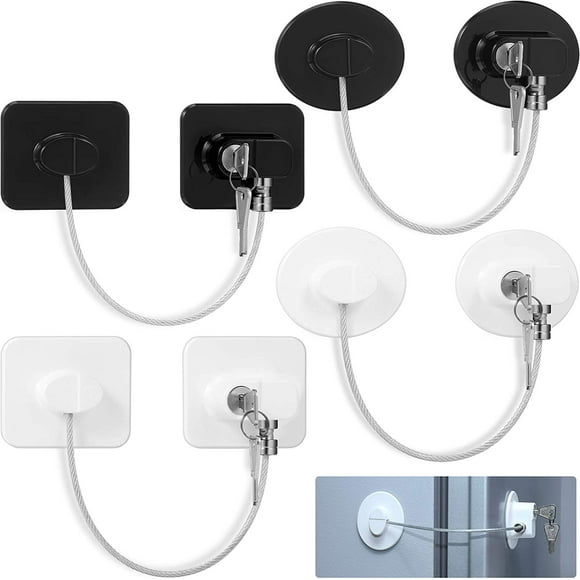 4 Pack Multi-Use Adhesive Straps Locks with 8 Key- Childproofing Baby Proofing Cabinet Latches for Drawers, Fridge, Dishwasher, Toilet Seat, Cupboard, Oven,Trash Can, No Drilling
