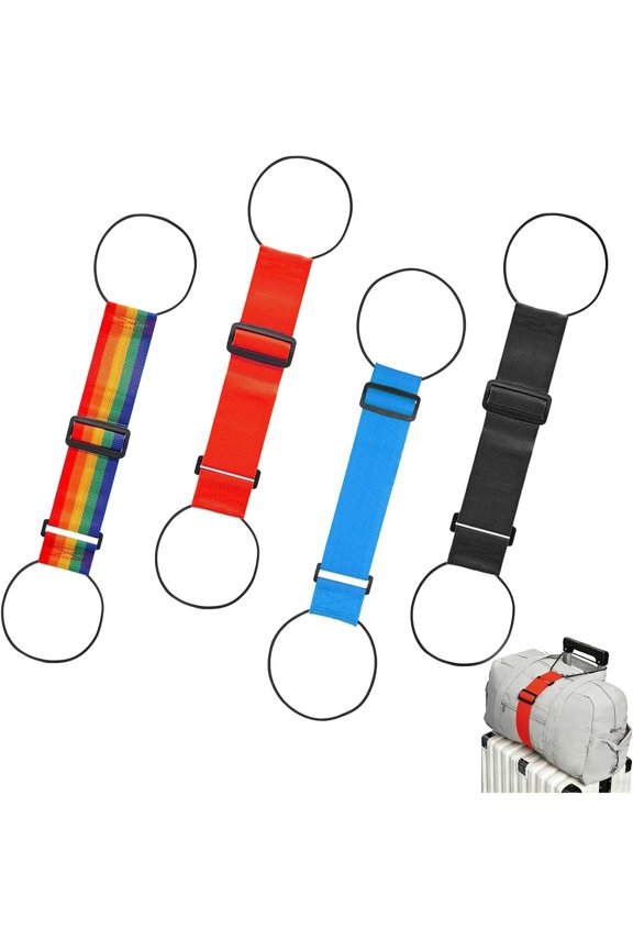 4 Pack Multi Use Adjustable Luggage Connector Straps for Suitcases, Flexible Elastic Fastening Bag Strap with Non- Buckle, Durable Webbing Travel Accessory for Carry On, Checked Bags & Daily Use