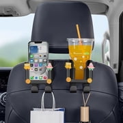 4-Pack Multifunctional Car Seat Back Storage Rack with Cup Holder and Phone Stand, Integrated Backseat Hook for Bags and Groceries, Durable Car Interior Organizer, Black
