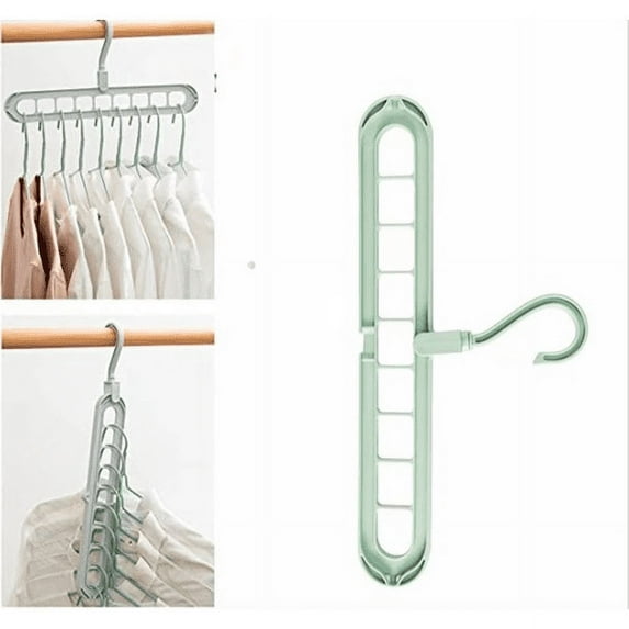 4 Pack Multifunctional Magic Space Saving Hangers with 9 Holes Closet Storage Plastic Wardrobe Clothes Rack (Green)