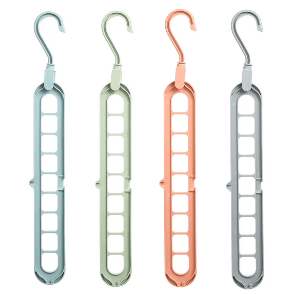 4 Pack Multifunctional Magic Space Saving Hangers with 9 Holes Closet Storage Plastic Wardrobe Clothes Rack (Mixed color)