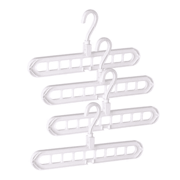 4 Pack Multifunctional Magic Space Saving Hangers with 9 Holes Closet Storage Plastic Wardrobe Clothes Rack （White）