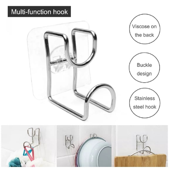 4-Pack Multifunctional Stainless Steel Household Hooks – Wall-Mounted, Self-Adhesive Washbasin & Robe Towel Hooks for Organized Home Storage TIKA