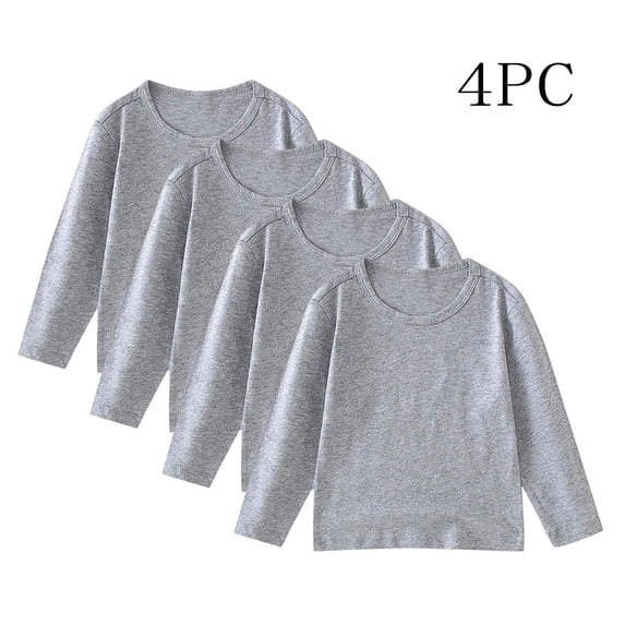 4 Pack Multiple Colors Kids Long Sleeve T Shirts Cotton Crew Neck Unisex Boys Girls Soft Solid Layering Undershirts Casual Daily Tops Gray 10-11 Years