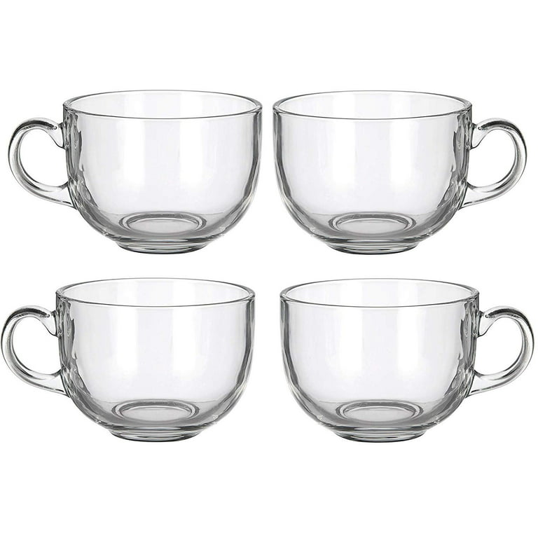 4 Pack Multipurpose Gourmet Coffee Tea Mugs 480 ML-Thick Clear Glass With  Handle For Perfect Espresso Cappuccino or Latte 