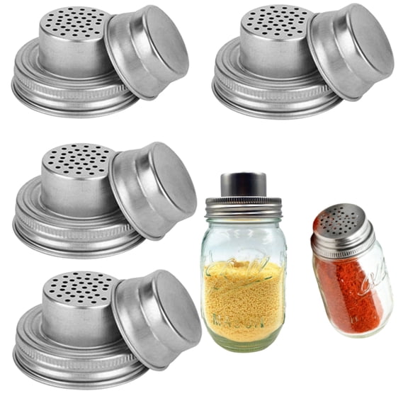 4-Pack Mason Jar Lids with Stainless Steel Dispenser, for Spices, Sugar, Salt & Pepper, Airtight Shaker Tops for Kitchen Pantry Organization & Baking