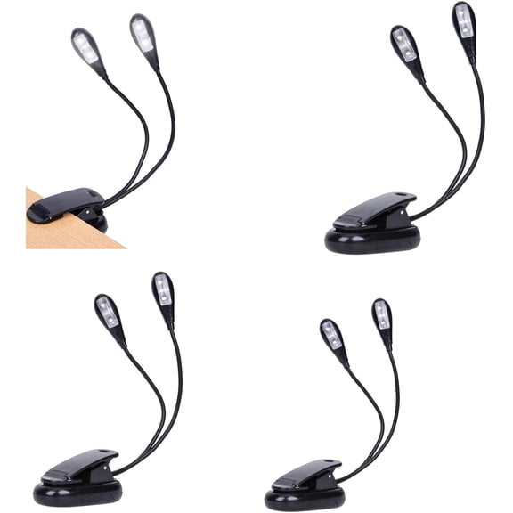 4 Pack Music Stand Lights, Eye Caring Clip-on Piano Light, USB & AAA Battery Operated, LED Book Reading Lamps, 4 Brightness, Ideal for Musician, Piano, Orchestra, Guitar, Travel (Dual Arm)