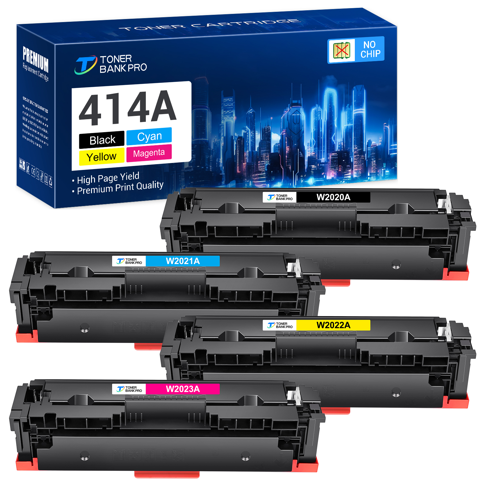 4-Pack NO CHIP Compatible Toner Cartridge for HP W2020A Color LaserJet ...
