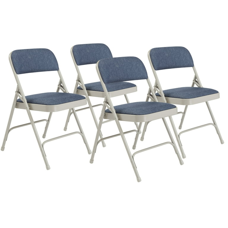 National Public Seating 2200 Series Deluxe Fabric Upholstered 2 Cushion  Double Hinge Indoor Outdoor Dining/Office Folding Chair, Blue, 4 Pack