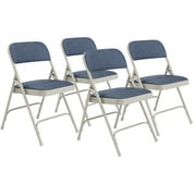 (4 Pack) NPS 2200 Series Deluxe Fabric Upholstered Double Hinge Premium Folding Chair, Imperial Blue Fabric/Grey Frame