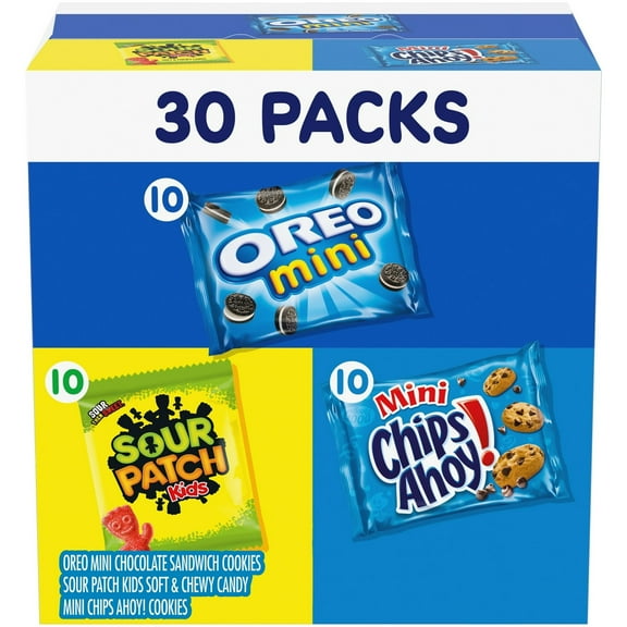 (4 Pack) Nabisco Cookies & Candy Variety Pack, SOUR PATCH KIDS, OREO and CHIPS AHOY!, 30 Snack Packs