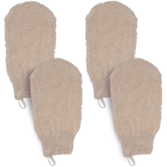 (4 Pack) Natural Exfoliating Cotton Bath Mitt Shower Gloves Loofah Washcloth Sponge Machine Washable Body Scrubber