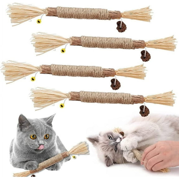 4 Pack Natural Sticks Cat Toys,Cat Chew Toys for Kittens Teeth Cleaning, Dental Care Cat Treat, Edible Kitty Toys for Cats Lick