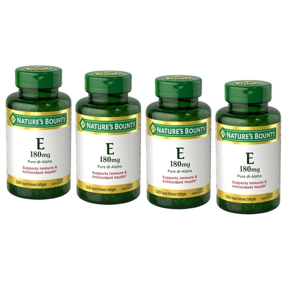 4 Pack - Nature's Bounty E 180mg Pure dI-Alpha Softgels, 120 Count
