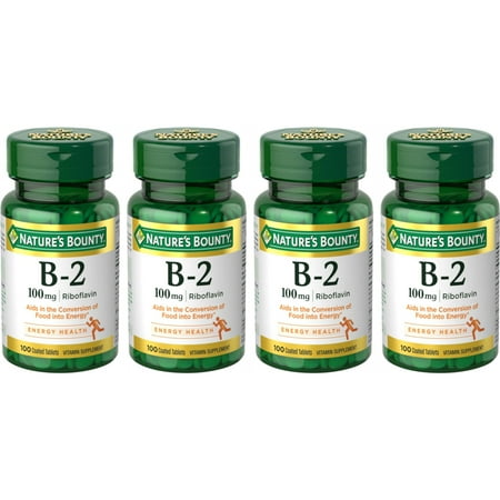 4 Pack - Nature's Bounty Vitamin B-2 100 mg Tablets 100 Tablets Each