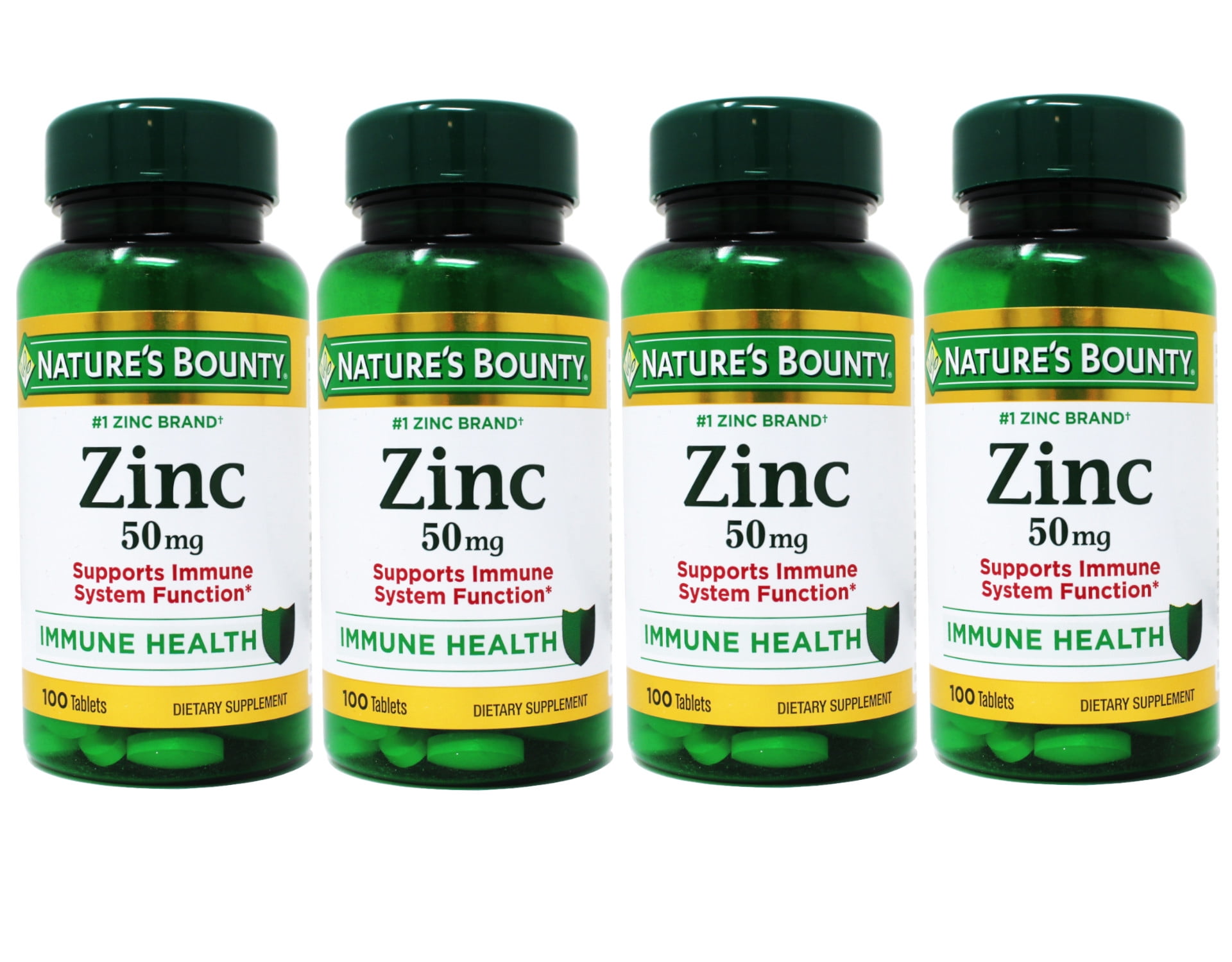 4 Pack Nature's Bounty Zinc 50 mg Tablets 100 Each