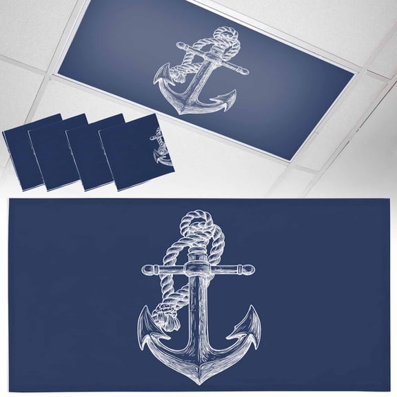 4 Pack Nautical Anchor Fluorescent Light Covers for Ceiling Lights Rope Knot Coastal Navy Blue Magnetic Ceiling Light Covers Overhead Light Filters for Office Classroom Home