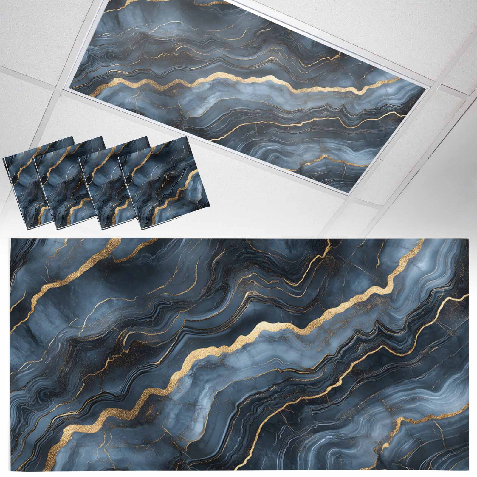 4 Pack Navy Blue and Gold Marble Fluorescent Light Covers for Ceiling ...