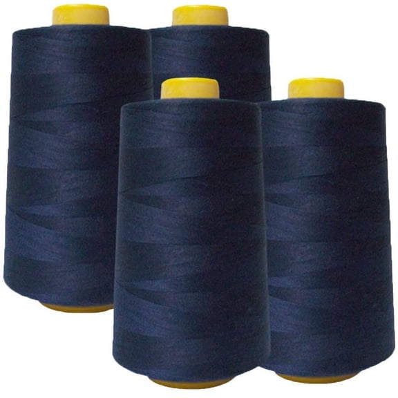 4-Pack Navy Blue All Purpose Sewing Thread Cones (6000 Yards Each) of High Tensile Polyester Thread Spools for Sewing, Quilting, Serger Machines, Overlock, Merrow & Hand Embroidery.