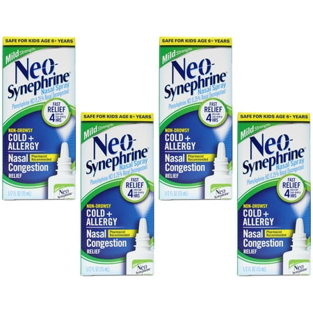 4 Pack - Neo-Synephrine Nasal Spray Mild Formula, 0.5 fl oz (15 mL) Each