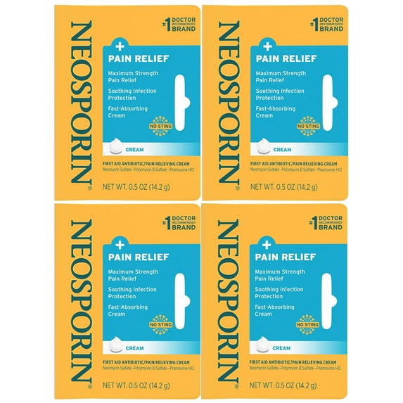 4 Pack Neosporin Maximum Strength Antibiotic + Pain Relief Cream 0.5oz Each