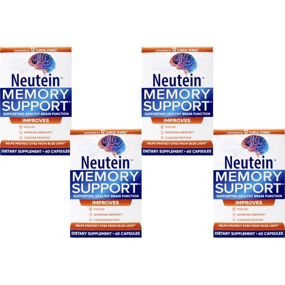 4 Pack - Neutein Natural Memory Support Supplement - PhD Formulated Cognitive Support - 60 Capsules