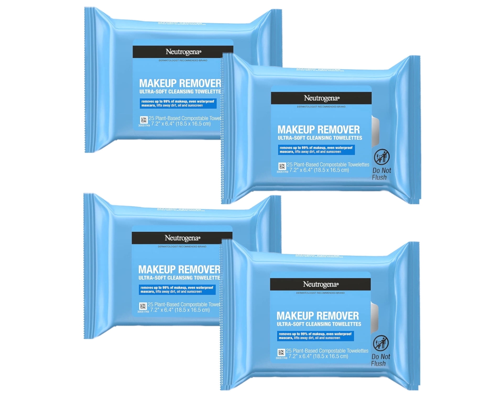 Neutrogena Makeup Remover Cleansing Wet Towelettes Refills, 25 ct, 4 Pack