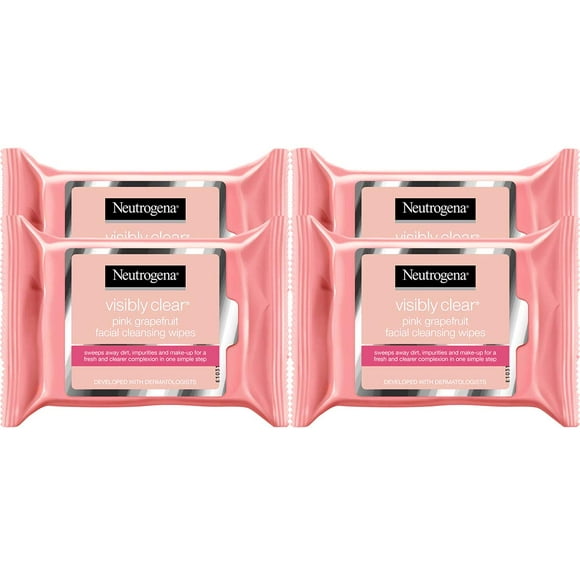 4 Pack - Neutrogena Oil-Free Cleansing Wipes for Acne Prone Skin, Pink Grapefruit 25 ea