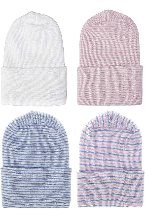 4 Pack Newborn Hospital Hat Infant Baby Hat (0-3 Months)