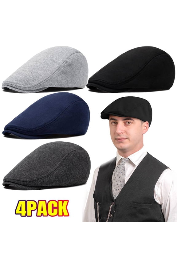4 Pack Newsboy Cap for Men Adjustable Herringbone Tweed Wool Hats Blend Flat Cap Ivy Cabbie Driving Hat