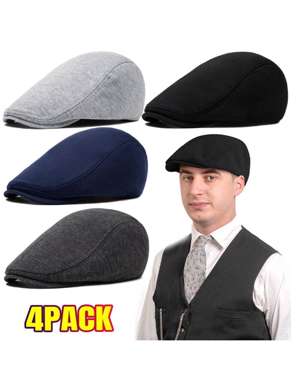 4 Pack Newsboy Cap for Men Adjustable Herringbone Tweed Wool Hats Blend Flat Cap Ivy Cabbie Driving Hat